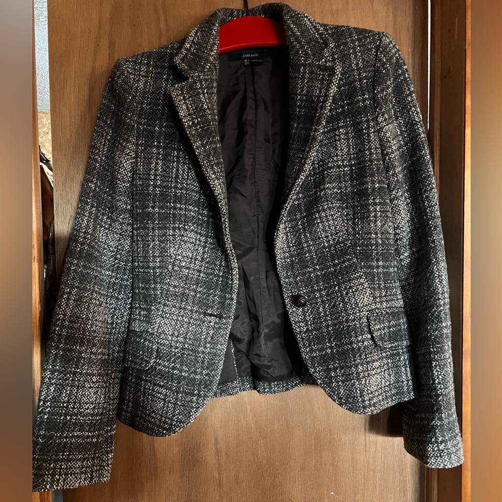 Zara Basics Wool Plaid Blazer Size S